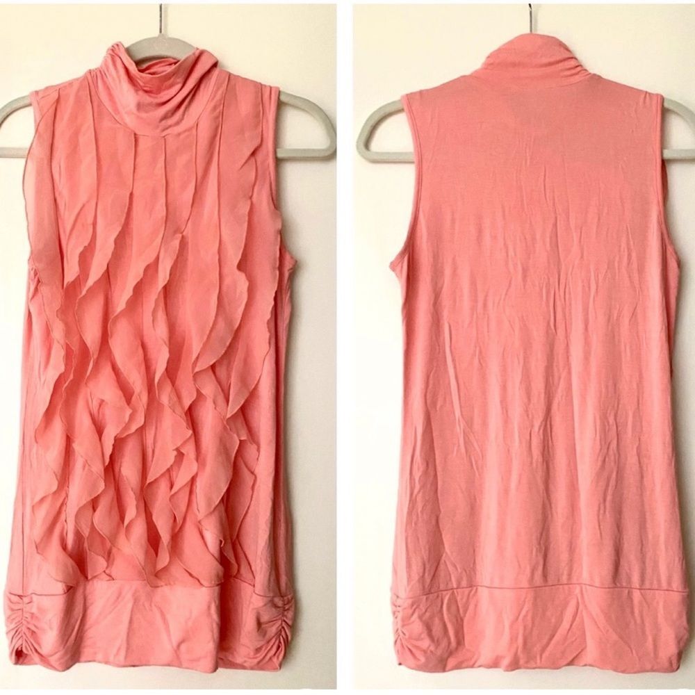 Kenar Victorian Ruffle Front Mock Neck Sleeveless Blouse • size Small